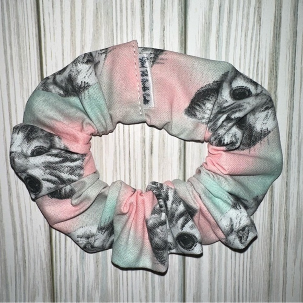$7ea or 3/$15 gray cat pink/green hair Scrunchie new
